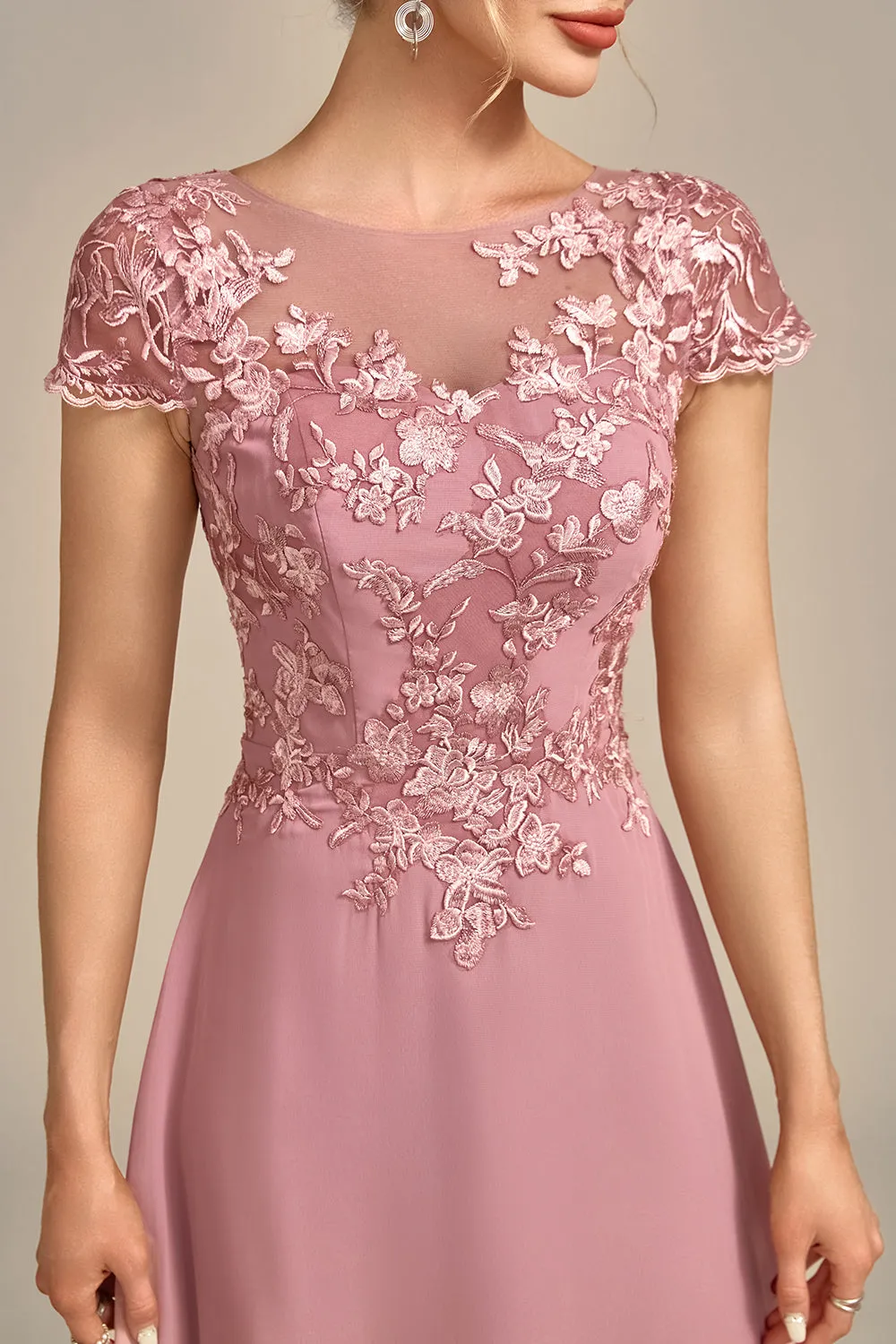 Dusty Rose A-Line Tea-Length Mother of the Bride Dress With Sequins sold by Wedtrend product image thumbnail 4
