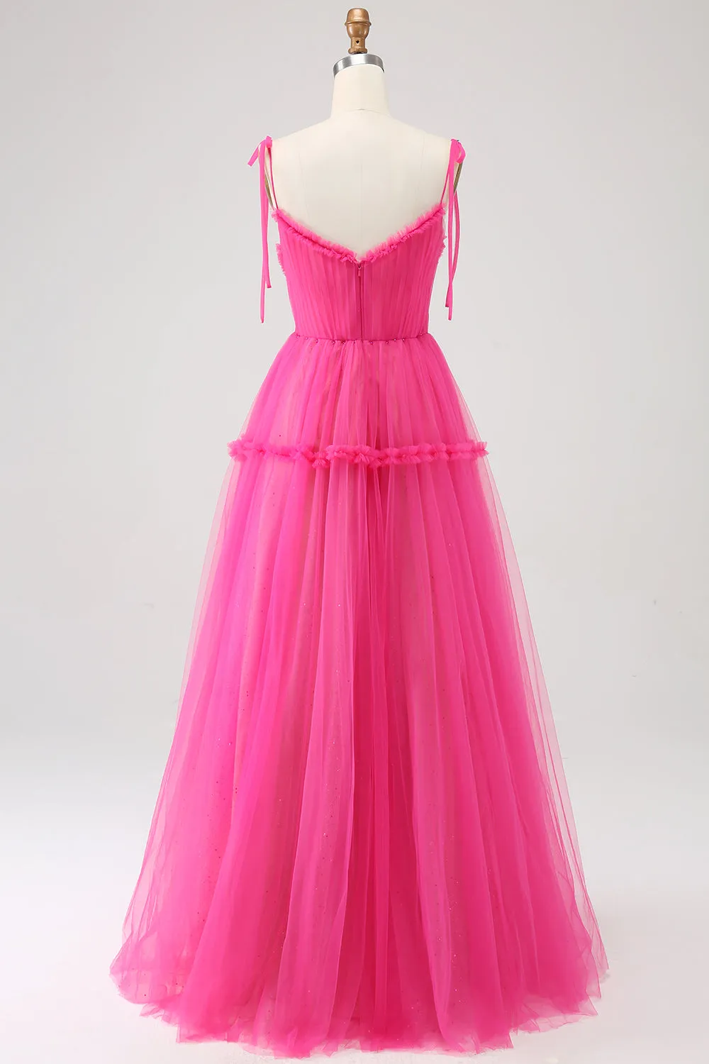 Princess A-Line Spaghetti Straps Hot Pink Tulle Long Prom Dress sold by Wedtrend product image thumbnail 2