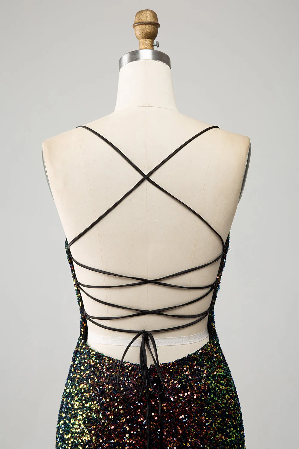 Black Mermaid Spaghetti Straps Sparkly Sequins Long Prom Dress with Slit sold by Wedtrend product image thumbnail 5