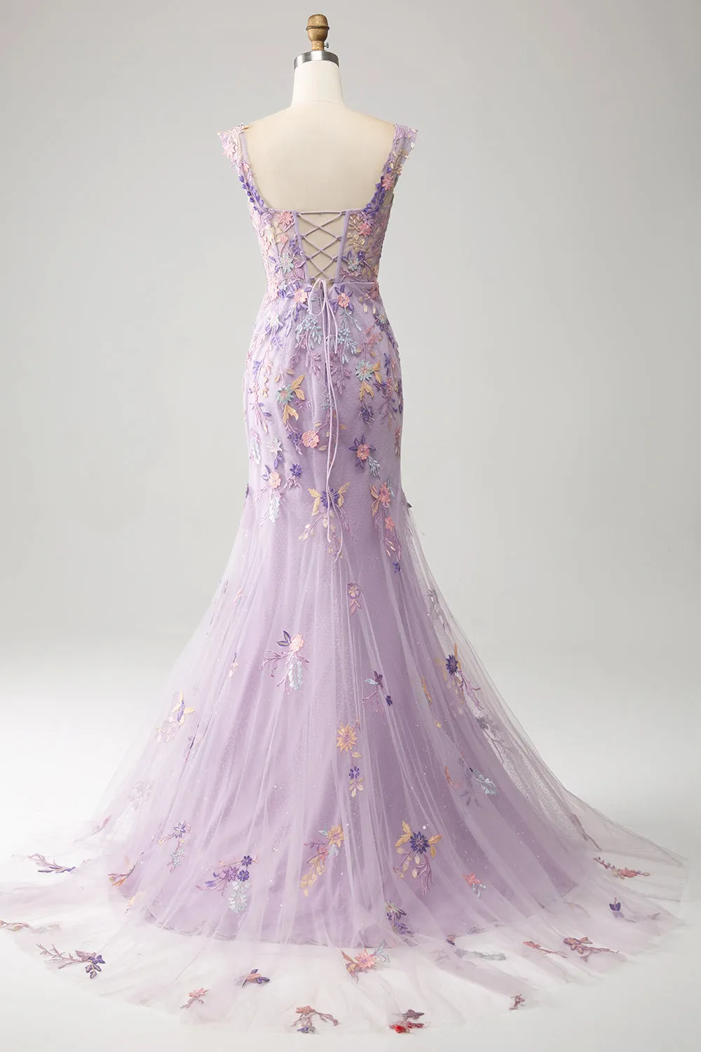 Mauve Mermaid Square Neck Split Front Prom Dress With Appliques sold by Wedtrend product image thumbnail 2