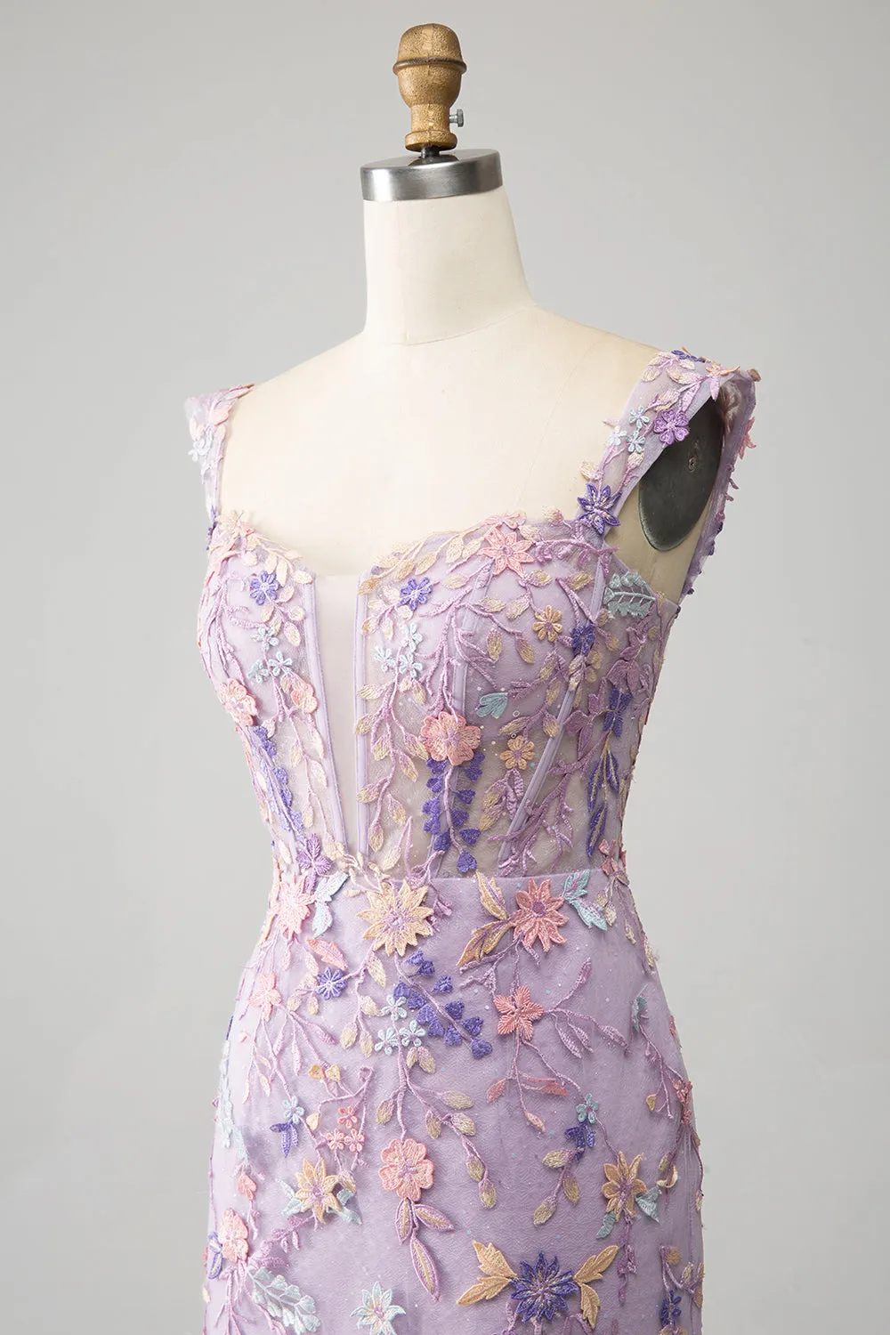 Mauve Mermaid Square Neck Split Front Prom Dress With Appliques sold by Wedtrend product image thumbnail 5
