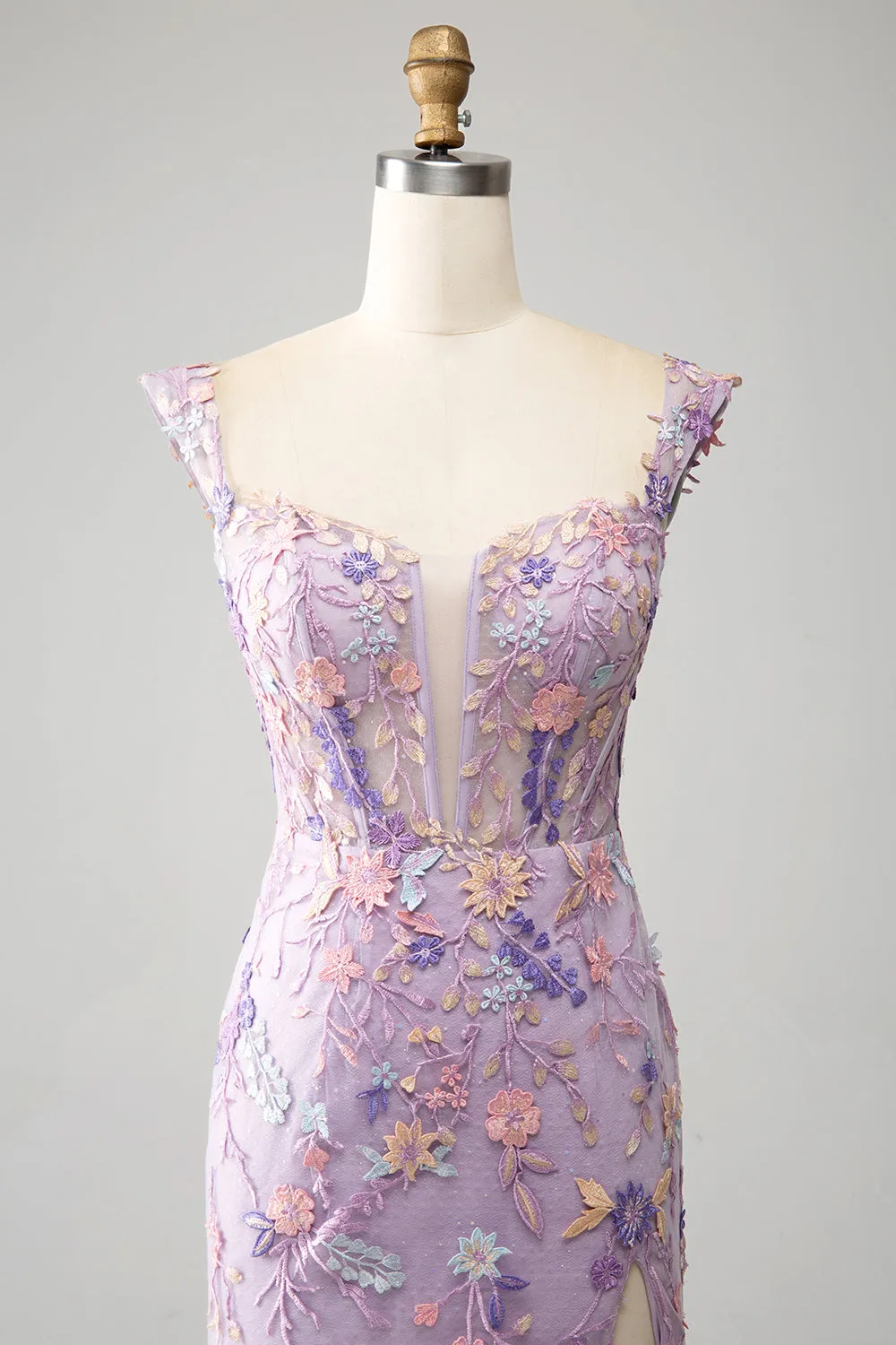 Mauve Mermaid Square Neck Split Front Prom Dress With Appliques sold by Wedtrend product image thumbnail 4