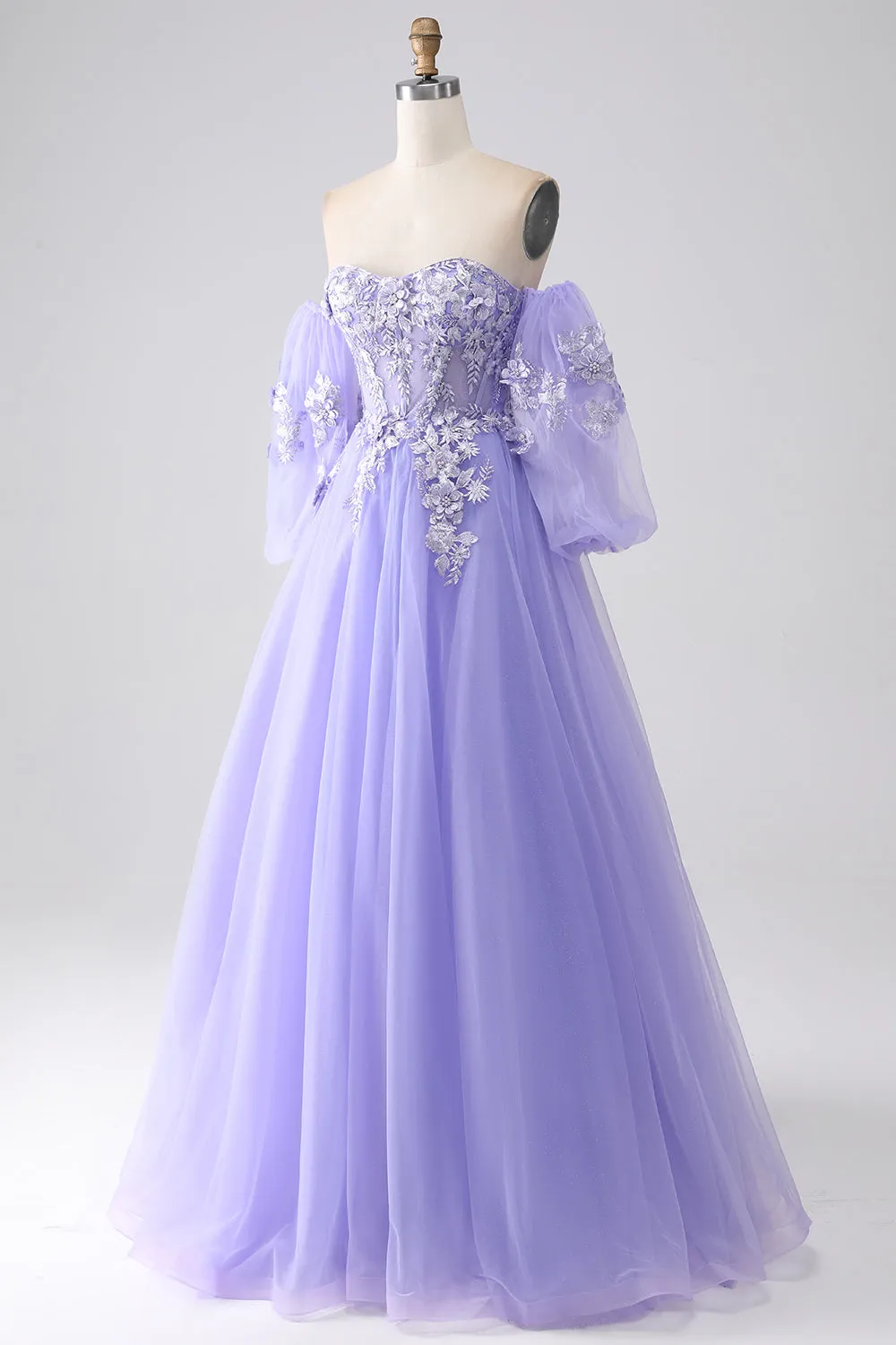 Lavender A Line Sweetheart Off The Shoulder Corset Prom Dress with Appliques sold by Wedtrend product image thumbnail 3