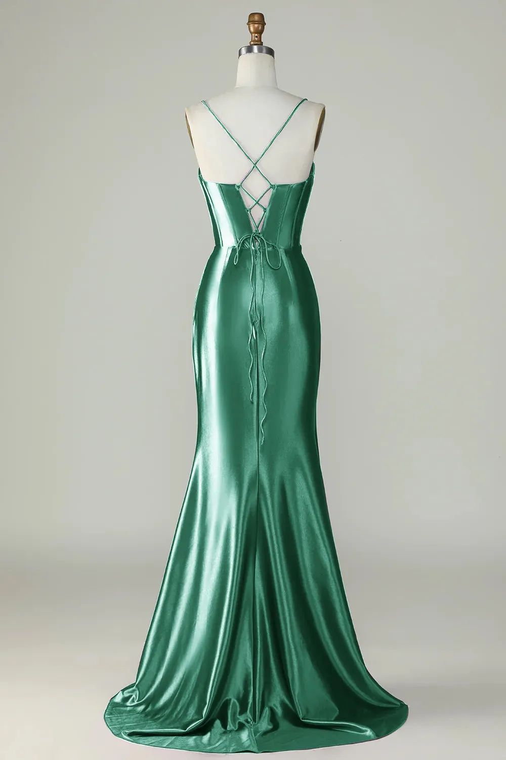 Dark Green Mermaid Spaghetti Straps Long Prom Dress With Slit sold by Wedtrend product image thumbnail 2