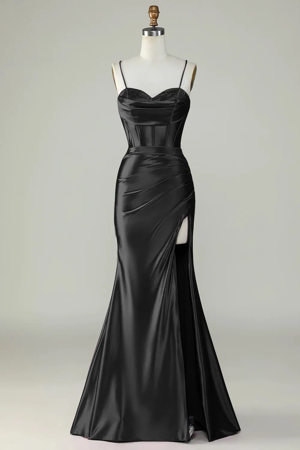 Dark Green Mermaid Spaghetti Straps Long Prom Dress With Slit sold by Wedtrend product image thumbnail 3