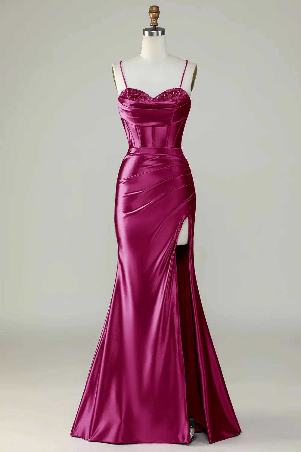 Dark Green Mermaid Spaghetti Straps Long Prom Dress With Slit sold by Wedtrend product image thumbnail 5