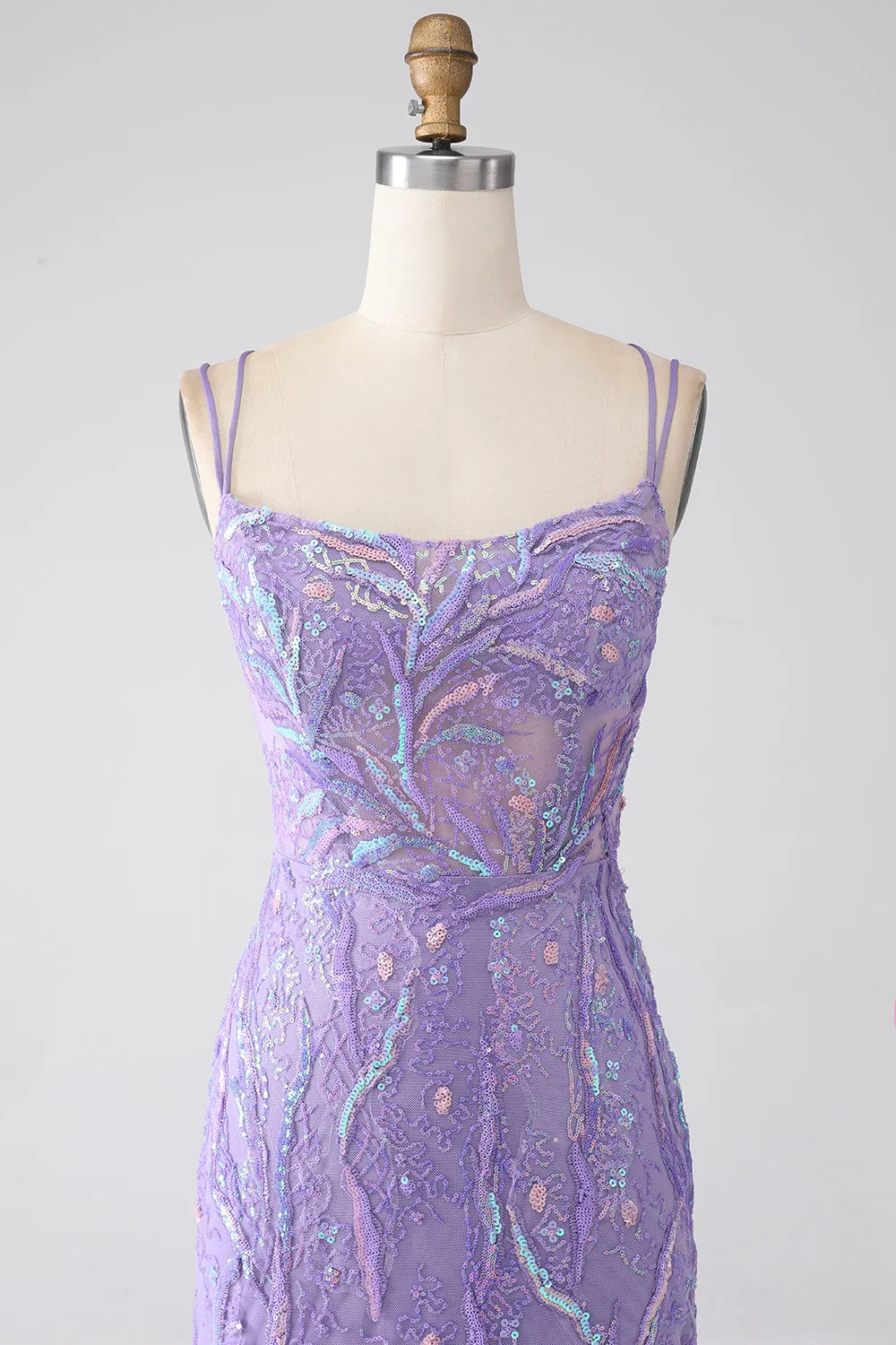 Mermaid Lace-Up Back Lilac Sequins Prom Dress with Slit sold by Wedtrend product image thumbnail 4