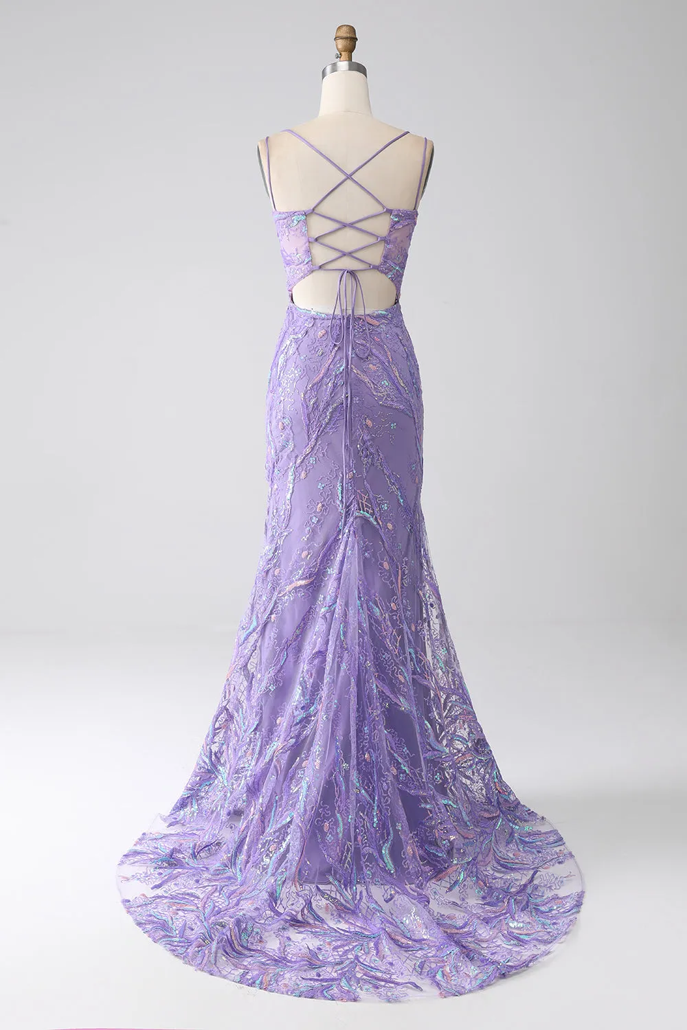 Mermaid Lace-Up Back Lilac Sequins Prom Dress with Slit sold by Wedtrend product image thumbnail 2
