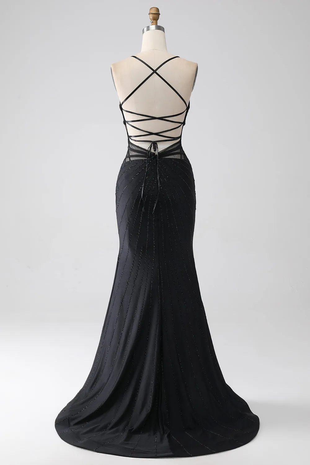 Mermaid Black Spaghetti Straps Long Prom Dress with Slit sold by Wedtrend product image thumbnail 2