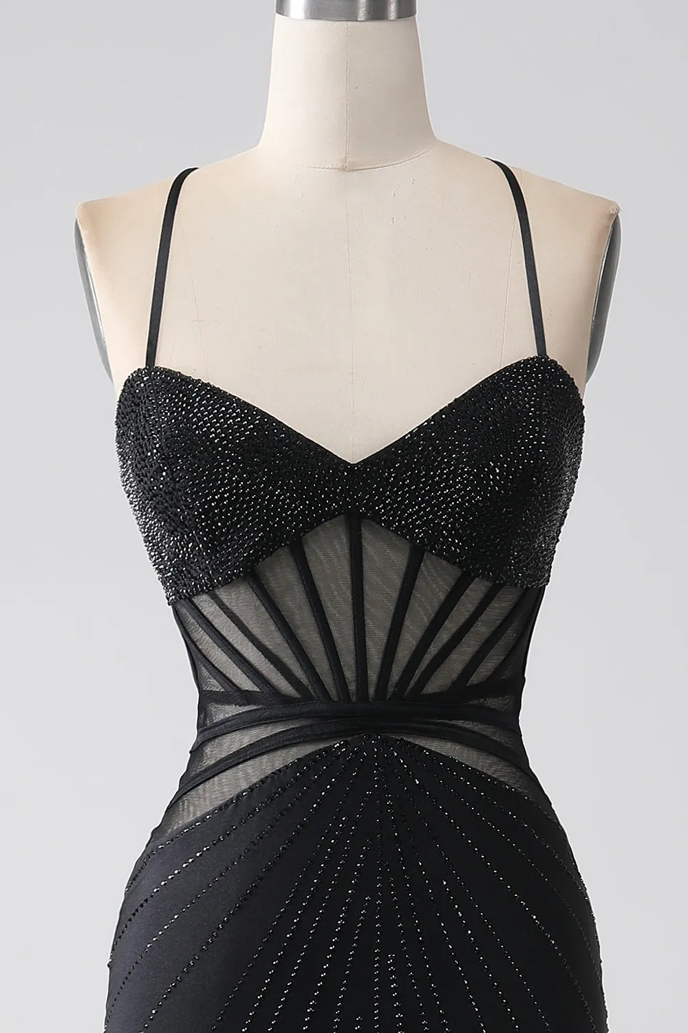 Mermaid Black Spaghetti Straps Long Prom Dress with Slit sold by Wedtrend product image thumbnail 4