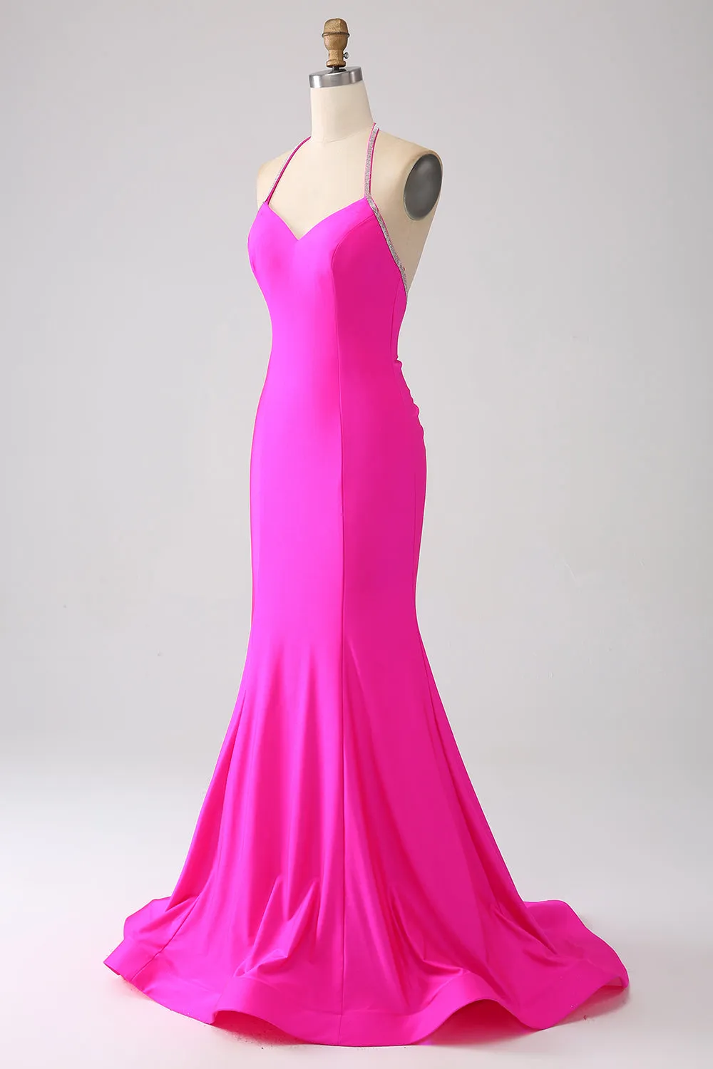 Fuchsia Mermaid Halter Backless Long Prom Dress sold by Wedtrend product image thumbnail 3