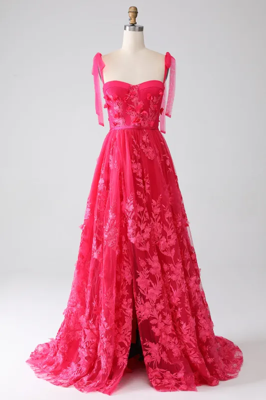 A-Line Spaghetti Straps Fuchsia Maxi Prom Dress with Slit made by Wedtrend