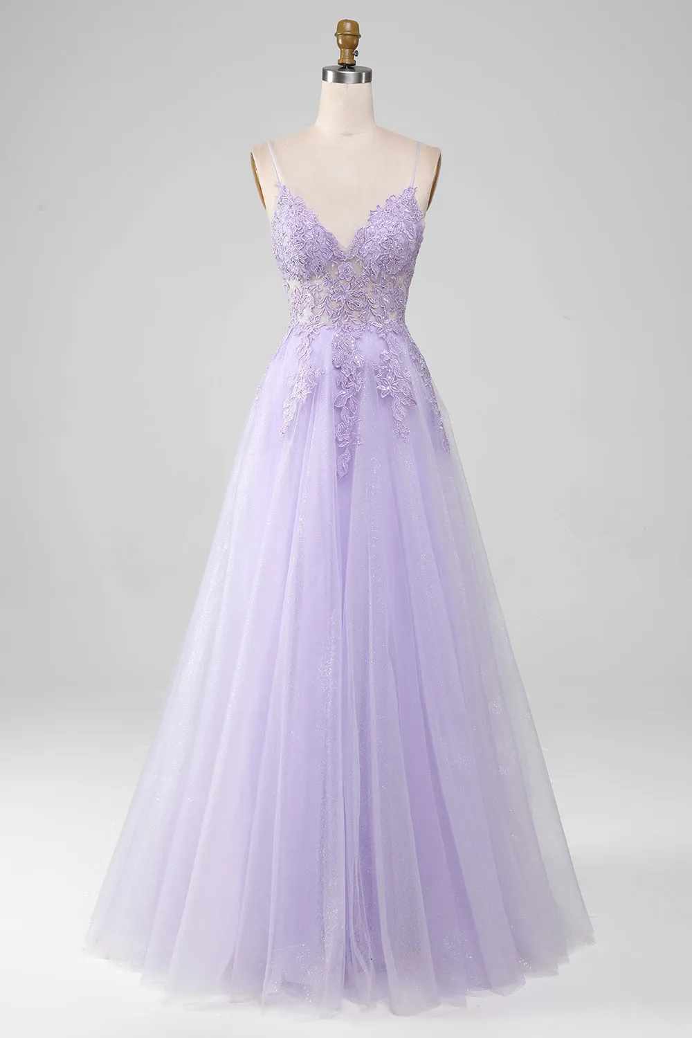 Light Purple A-Line Spaghetti Straps Long Sparkly Prom Dress With Beading sold by Wedtrend