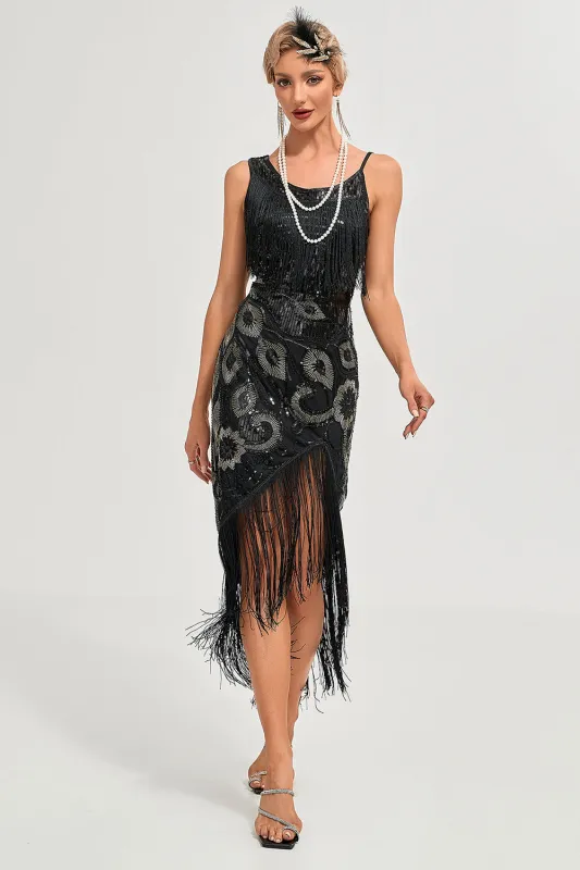 Black Spaghetti Straps Gatsby Fringed Flapper Dress made by Wedtrend