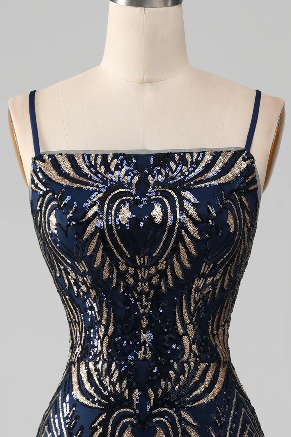 Navy Mermaid Spaghetti Straps Sparkly Sequin Prom Dress sold by Wedtrend product image thumbnail 4