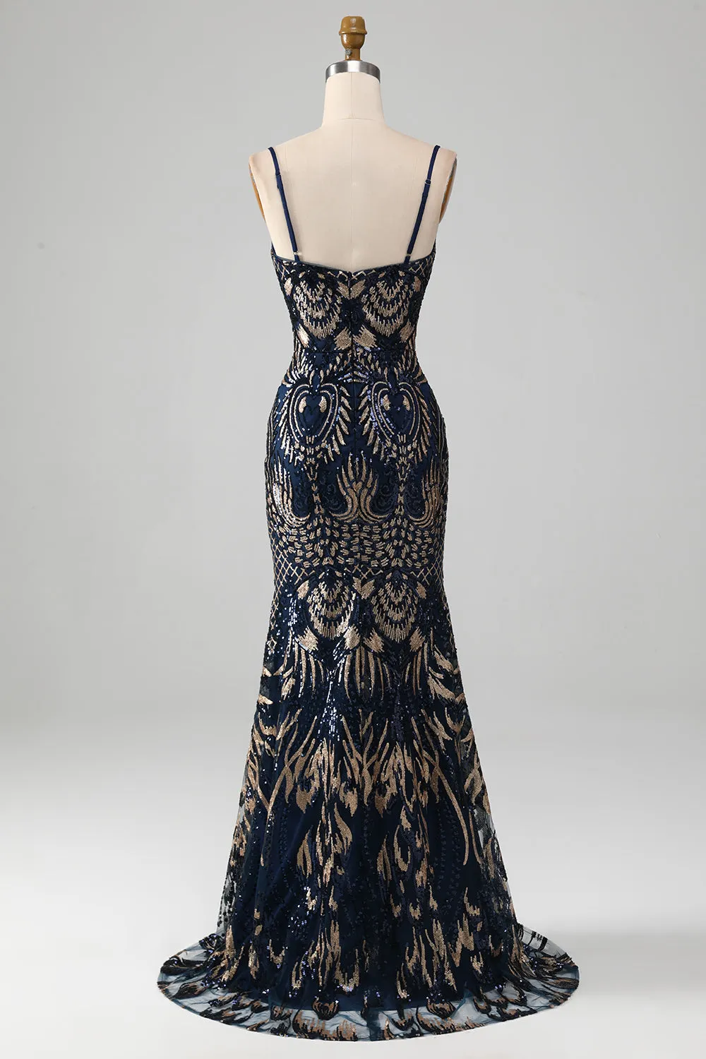 Navy Mermaid Spaghetti Straps Sparkly Sequin Prom Dress sold by Wedtrend product image thumbnail 2