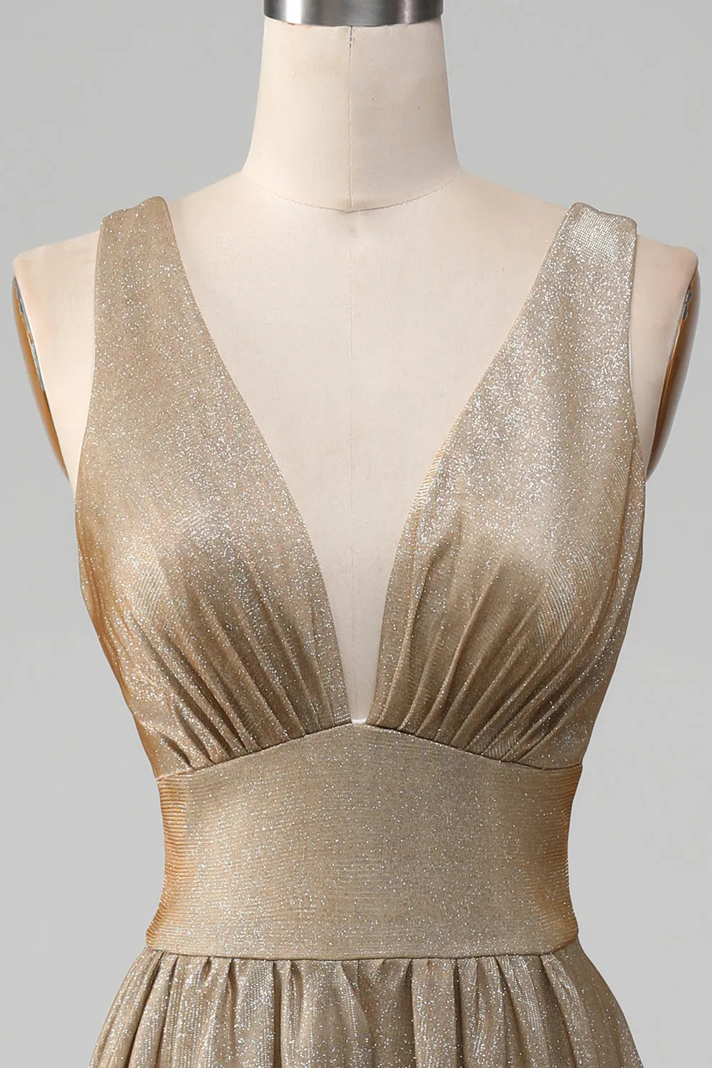 Sparkly Gradient Gold A-Line V-Neck Prom Dress with Slit sold by Wedtrend product image thumbnail 4