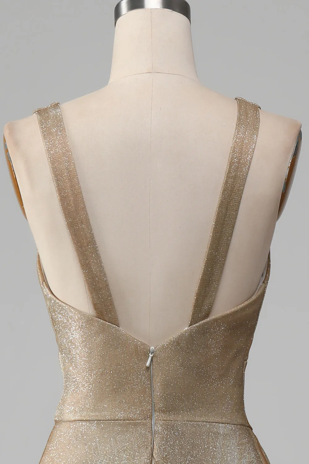 Sparkly Gradient Gold A-Line V-Neck Prom Dress with Slit sold by Wedtrend product image thumbnail 5
