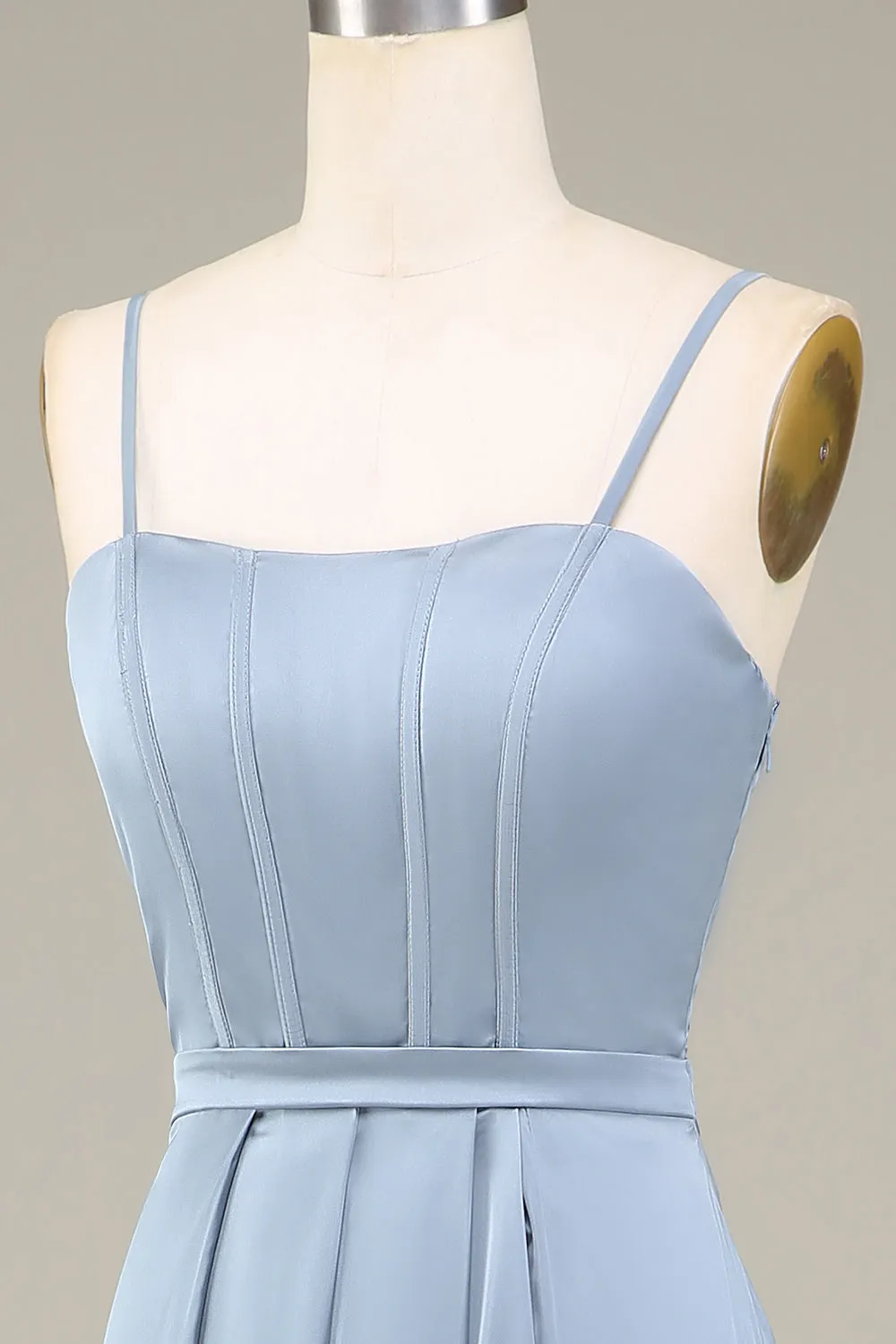 Dusty Blue A-Line Spaghetti Straps Satin Long Bridesmaid Dress With Pleated sold by Wedtrend product image thumbnail 5