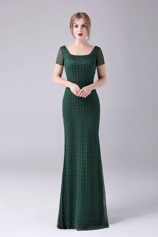 Dark Green Mermaid Square Neck Long Mother Of the Bride Dress sold by Wedtrend