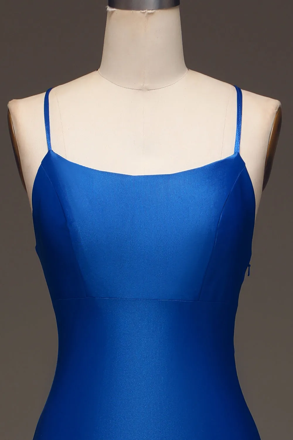 Simple Royal Blue Mermaid Spaghetti Straps Satin Long Prom Dress sold by Wedtrend product image thumbnail 4