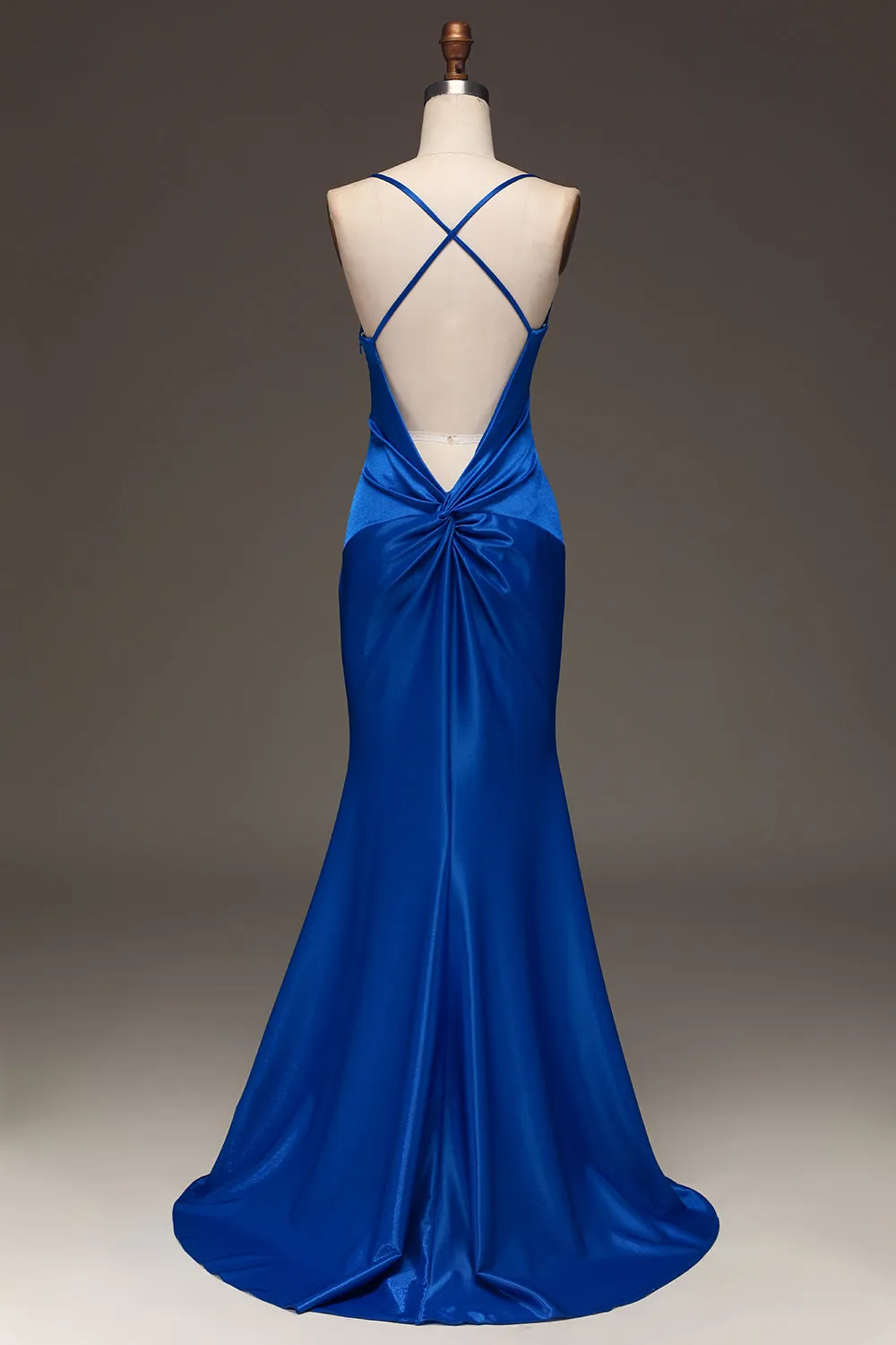 Simple Royal Blue Mermaid Spaghetti Straps Satin Long Prom Dress sold by Wedtrend product image thumbnail 2