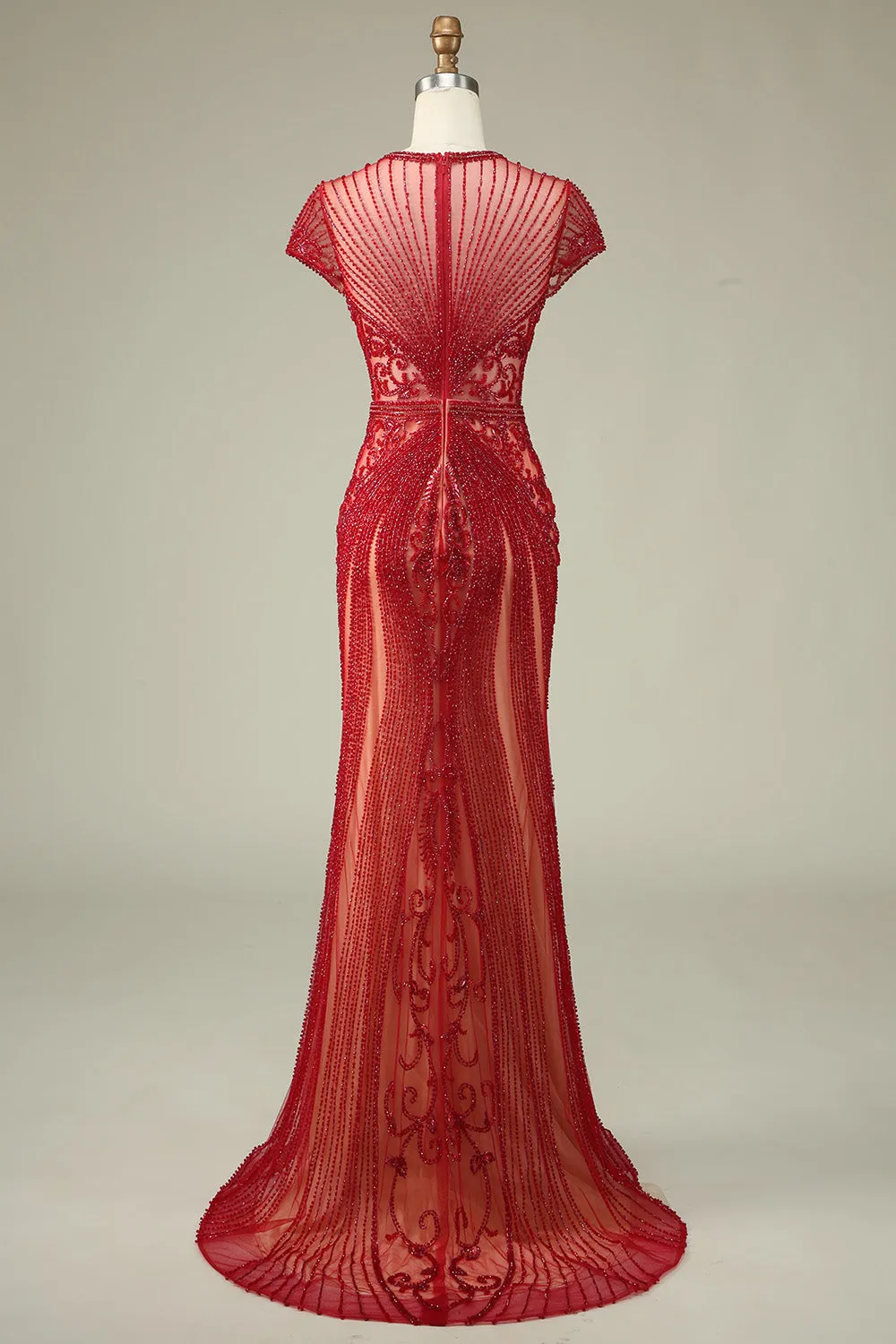 Gorgeous Burgundy Mermaid Jewel Neck Prom Dress with Beading sold by Wedtrend product image thumbnail 2