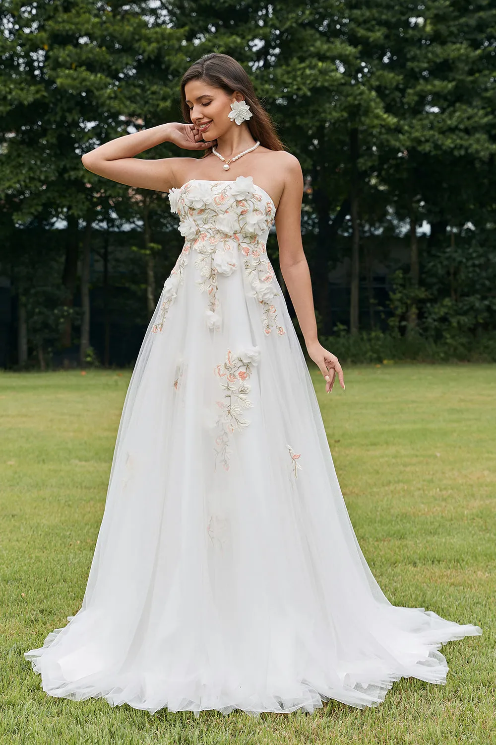 Ivory A Line Sweetheart Floral Wedding Dress with Appliqued Embroidery sold by Wedtrend product image thumbnail 5