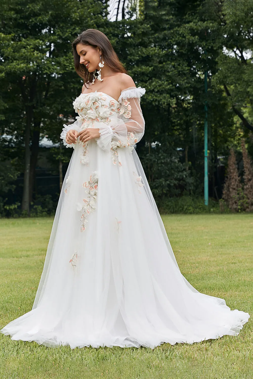 Ivory A Line Sweetheart Floral Wedding Dress with Appliqued Embroidery sold by Wedtrend product image thumbnail 4