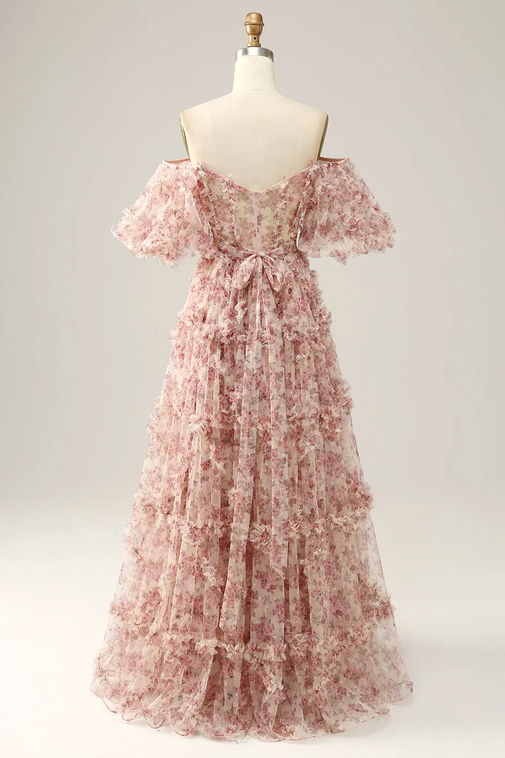 White Red Flower Princess A Line Off The Shoulder Corset Long Prom Dress sold by Wedtrend product image thumbnail 2