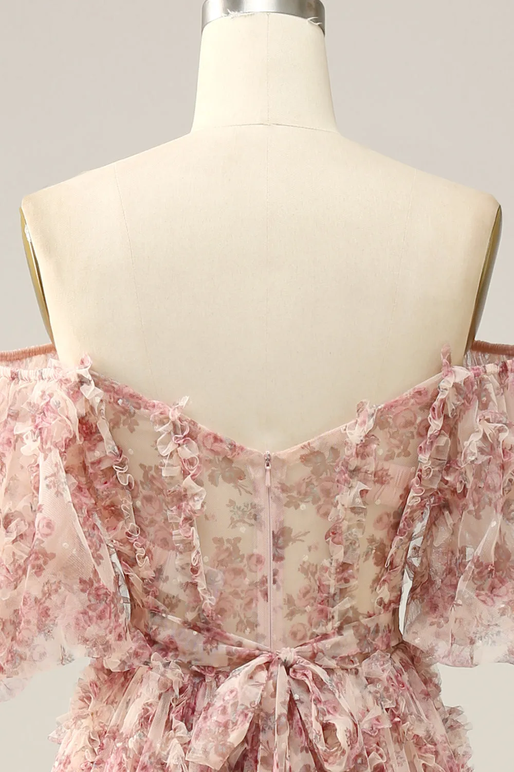 White Red Flower Princess A Line Off The Shoulder Corset Long Prom Dress sold by Wedtrend product image thumbnail 5