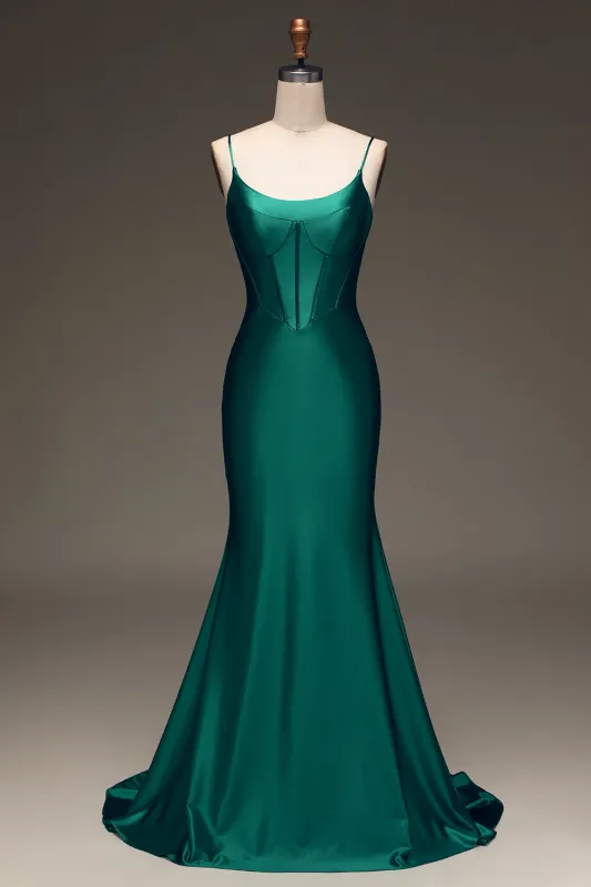 Dark Green Mermaid Spaghetti Straps Long Prom Dress With Sleeveless sold by Wedtrend