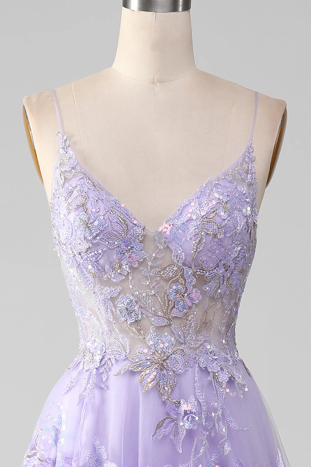 Purple A Line Spaghetti Straps Sparkly Prom Dress With Beading sold by Wedtrend product image thumbnail 4