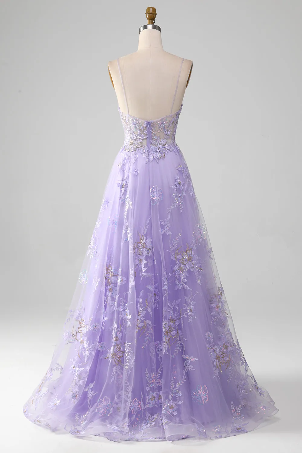 Purple A Line Spaghetti Straps Sparkly Prom Dress With Beading sold by Wedtrend product image thumbnail 2