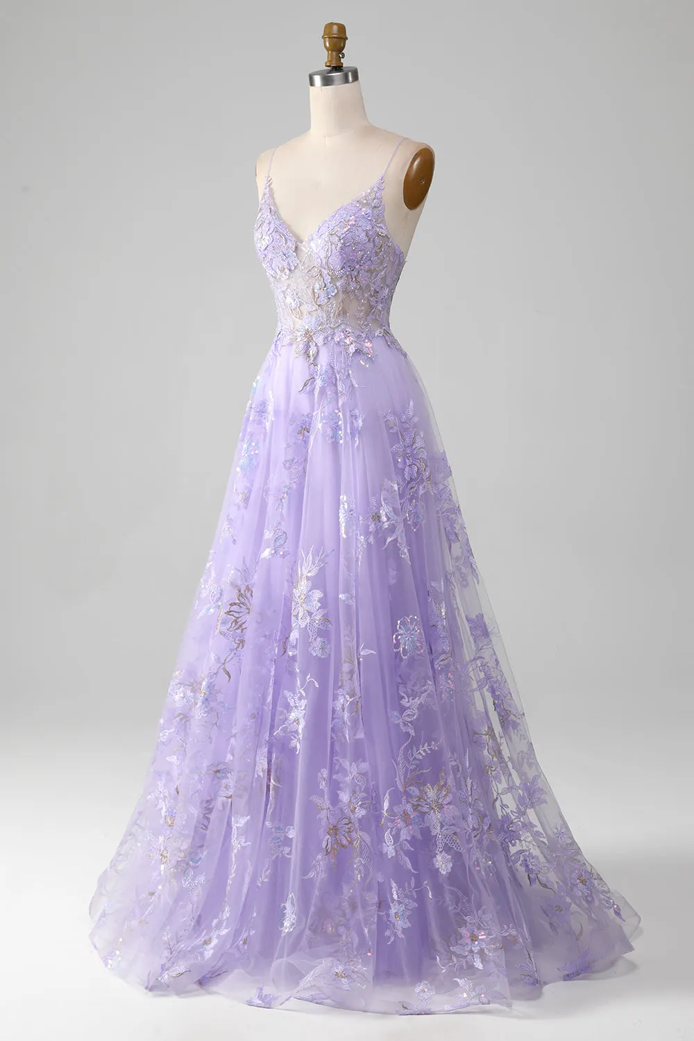 Purple A Line Spaghetti Straps Sparkly Prom Dress With Beading sold by Wedtrend product image thumbnail 3
