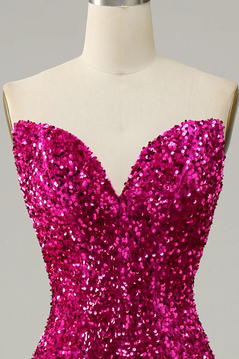 Fuchsia Mermaid Sweetheart Neck Sequined Prom Dress With Sweep Train sold by Wedtrend product image thumbnail 4