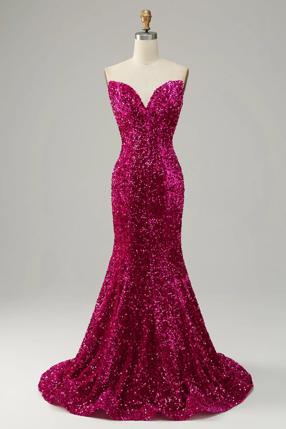 Fuchsia Mermaid Sweetheart Neck Sequined Prom Dress With Sweep Train sold by Wedtrend