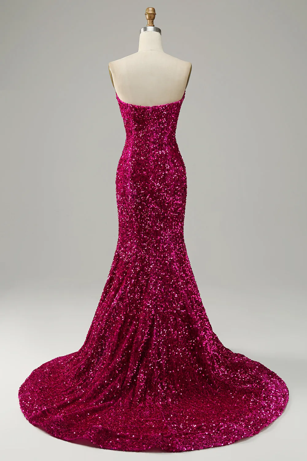 Fuchsia Mermaid Sweetheart Neck Sequined Prom Dress With Sweep Train sold by Wedtrend product image thumbnail 2