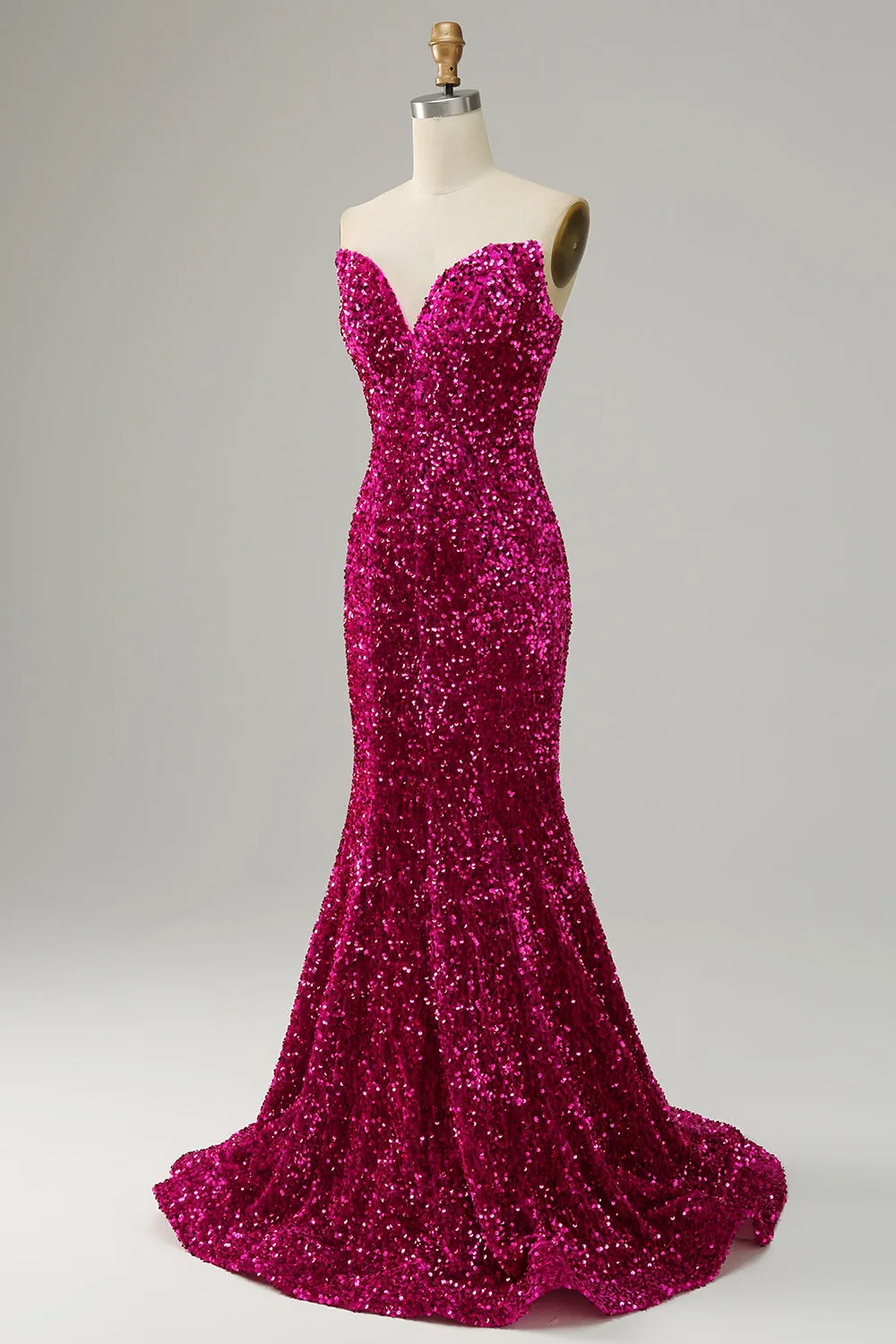 Fuchsia Mermaid Sweetheart Neck Sequined Prom Dress With Sweep Train sold by Wedtrend product image thumbnail 3