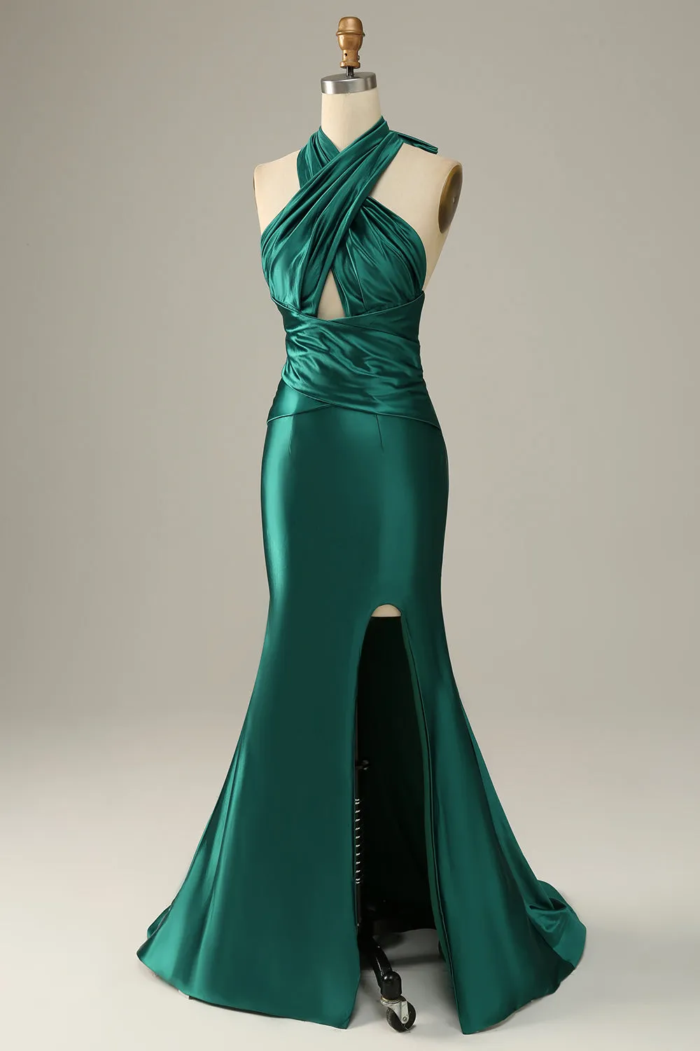 Dark Green Halter Lace Up Mermaid Prom Dress With Slit sold by Wedtrend product image thumbnail 3
