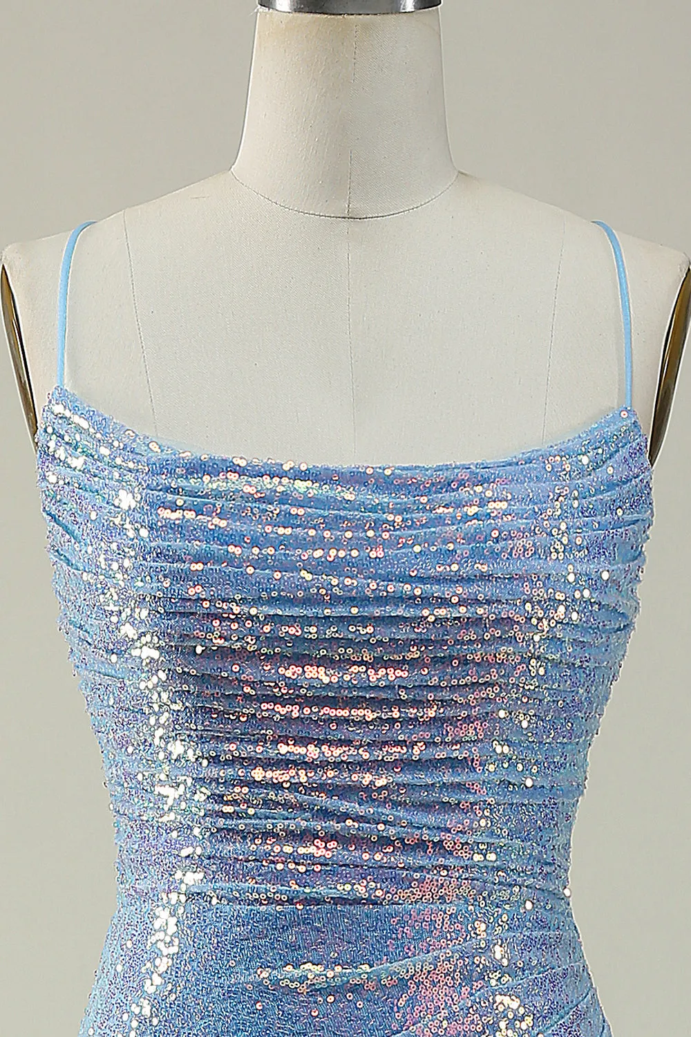 Blue Mermaid Sequined Spaghetti Straps Mermaid Prom Dress sold by Wedtrend product image thumbnail 4