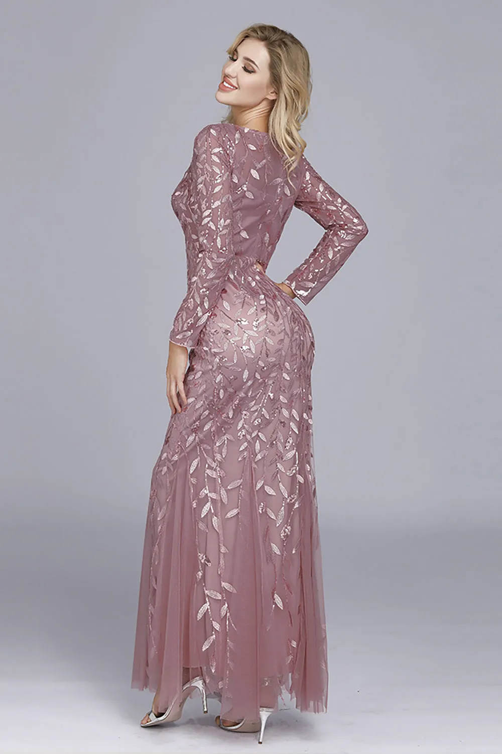 Gold Mermaid Sequins Tulle Evening Dress With Long Sleeves sold by Wedtrend product image thumbnail 5