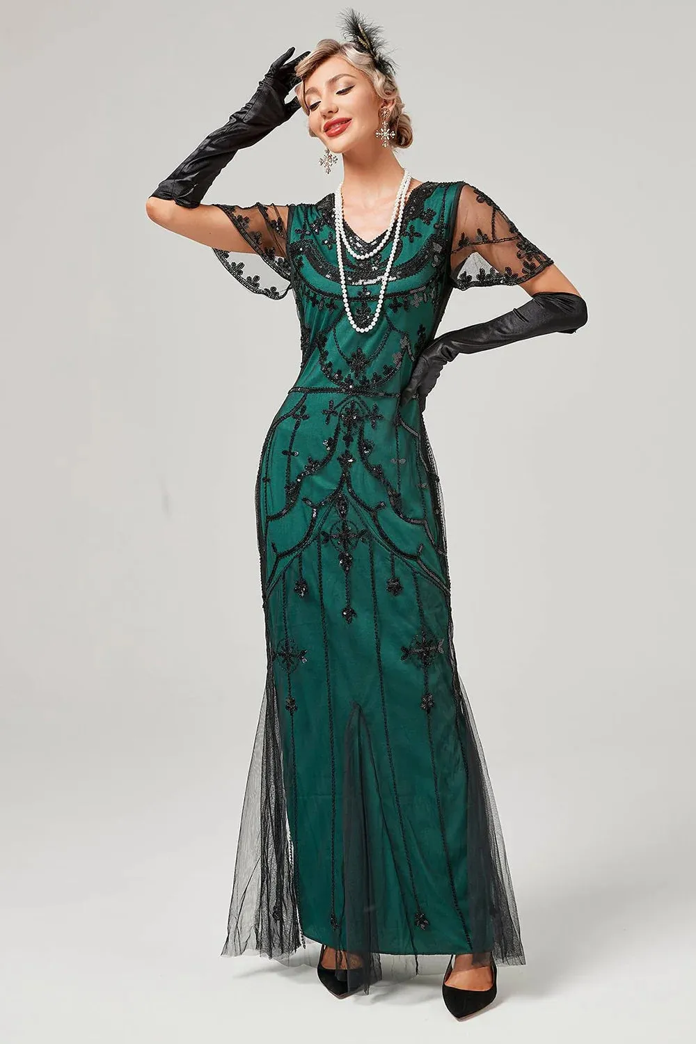 Dark Green Mermaid Round Neck Long Sequins Party Dress sold by Wedtrend