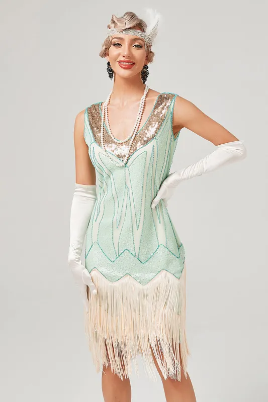 Green Sequins Fringed Short Holiday Party Dress sold by Wedtrend