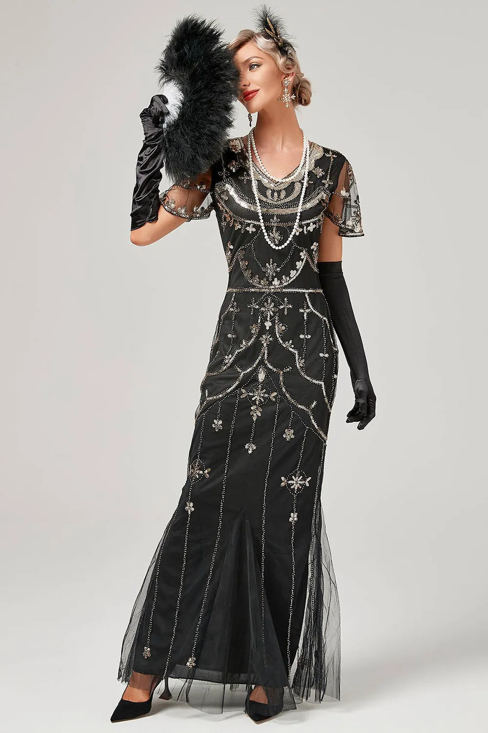 Black Mermaid Sequins Long Holiday Party Dress sold by Wedtrend product image thumbnail 3
