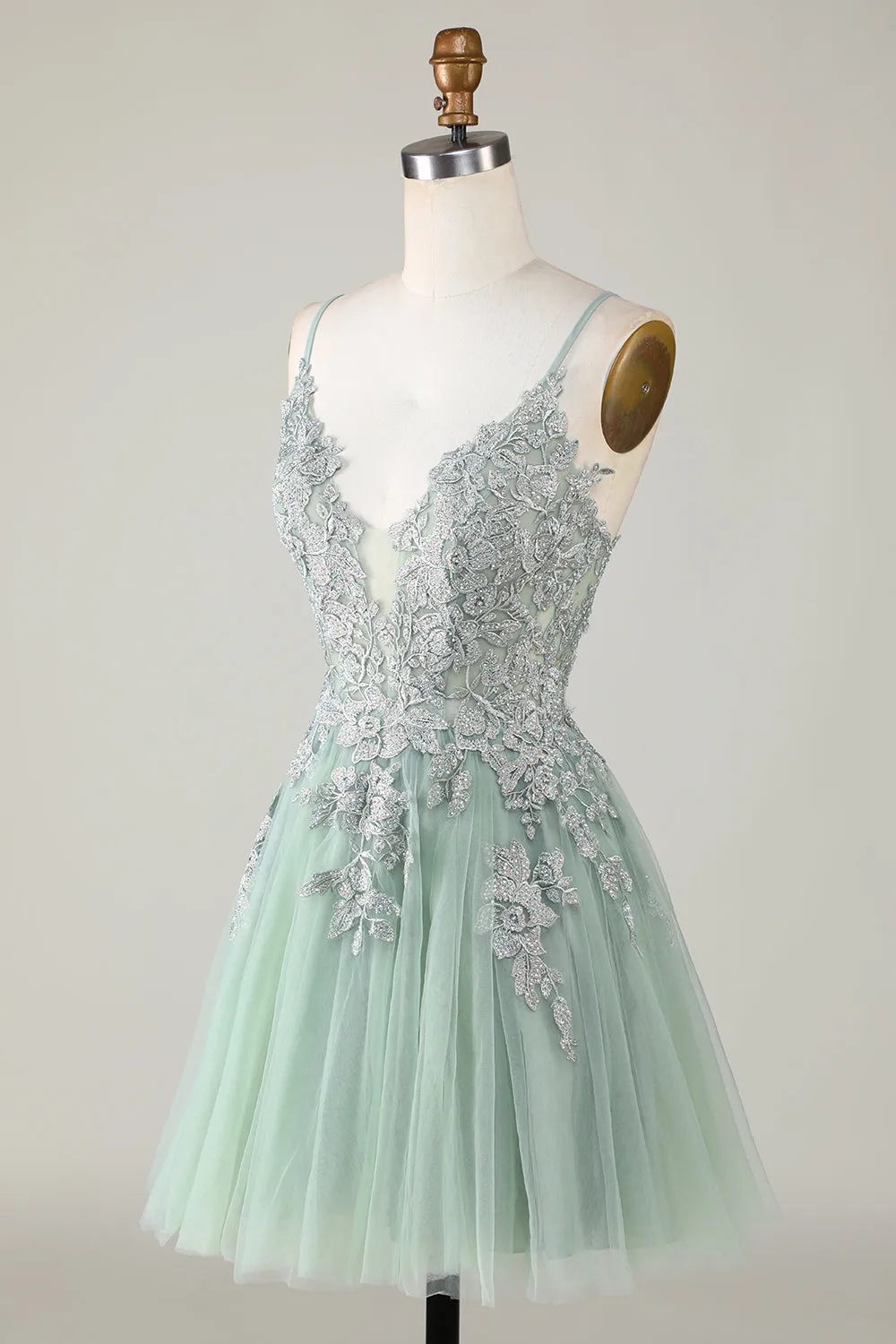Stylish Green A Line Spaghetti Straps Short Homecoming Dress with Appliques sold by Wedtrend product image thumbnail 3