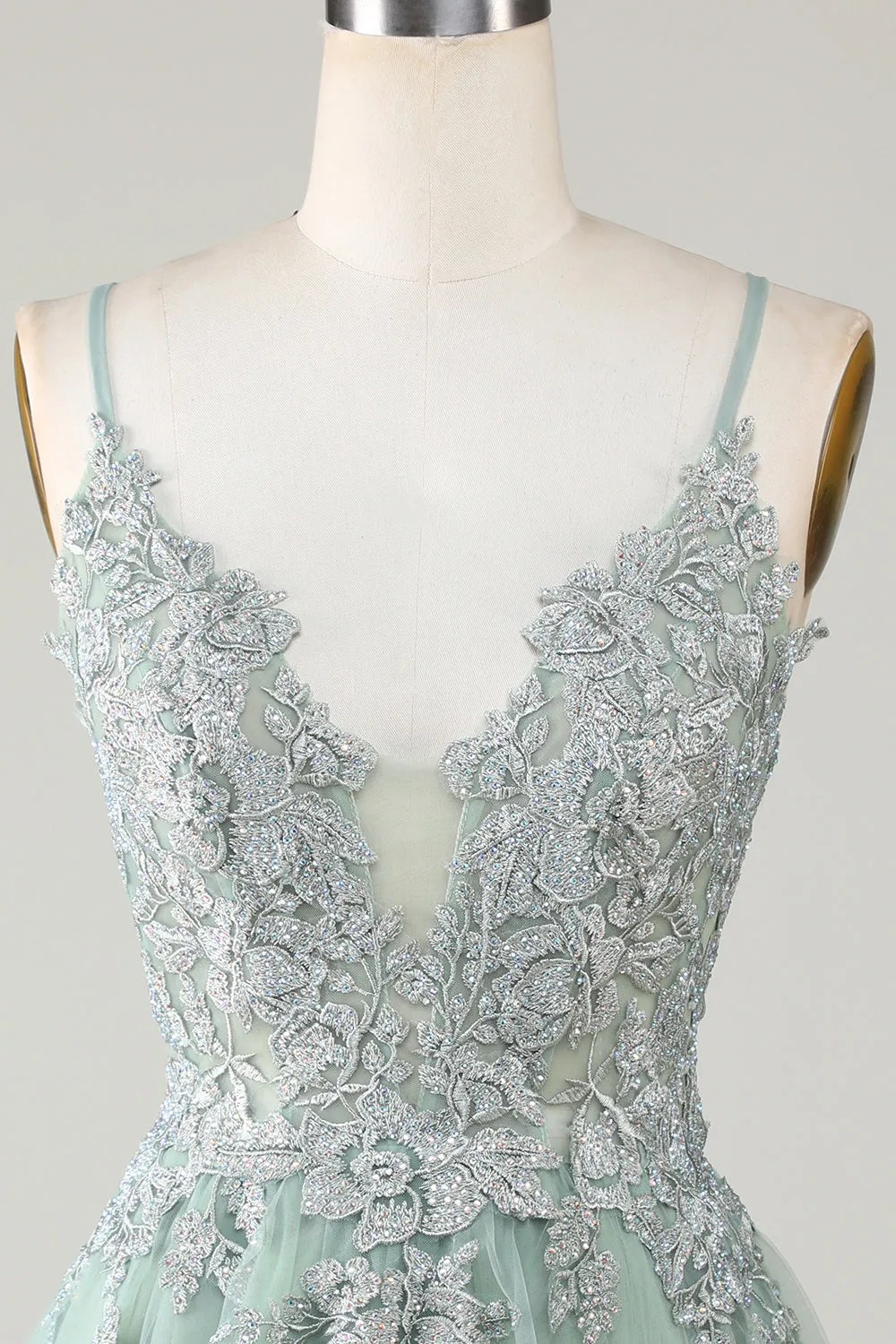 Stylish Green A Line Spaghetti Straps Short Homecoming Dress with Appliques sold by Wedtrend product image thumbnail 4