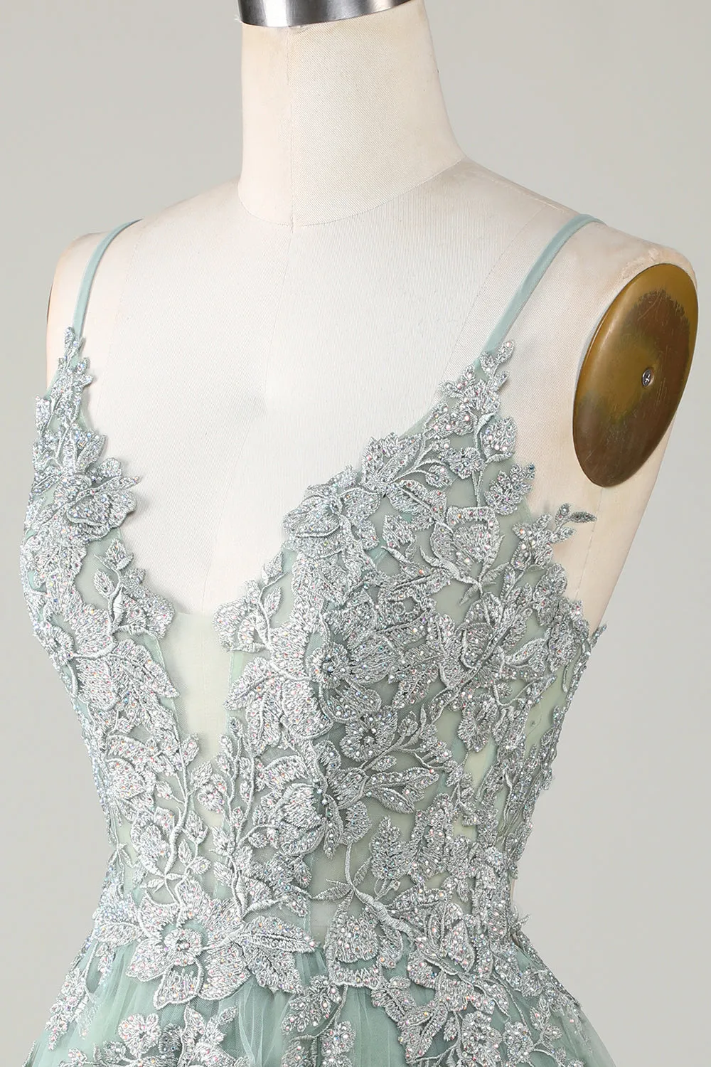 Stylish Green A Line Spaghetti Straps Short Homecoming Dress with Appliques sold by Wedtrend product image thumbnail 5