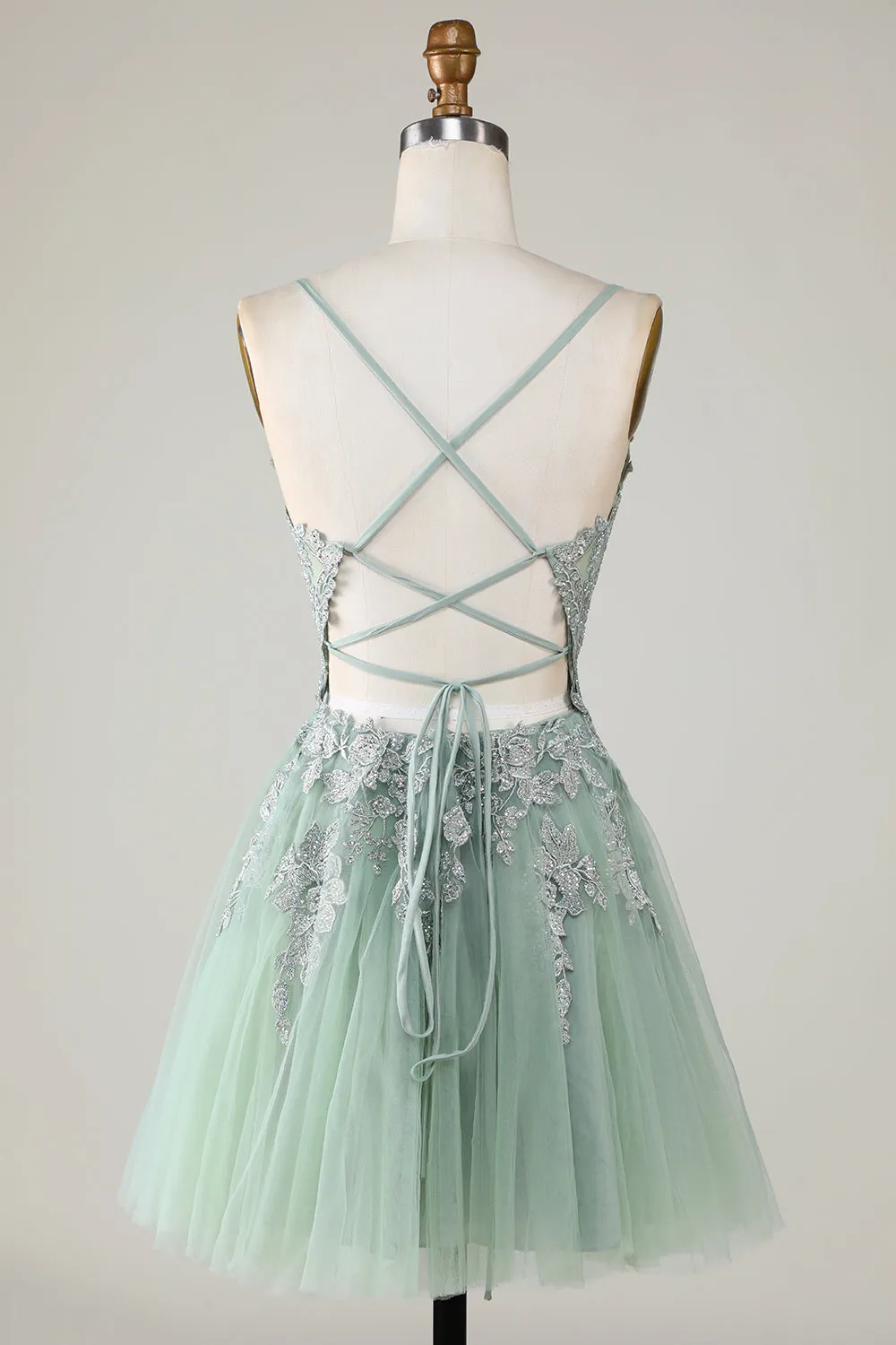 Stylish Green A Line Spaghetti Straps Short Homecoming Dress with Appliques sold by Wedtrend product image thumbnail 2