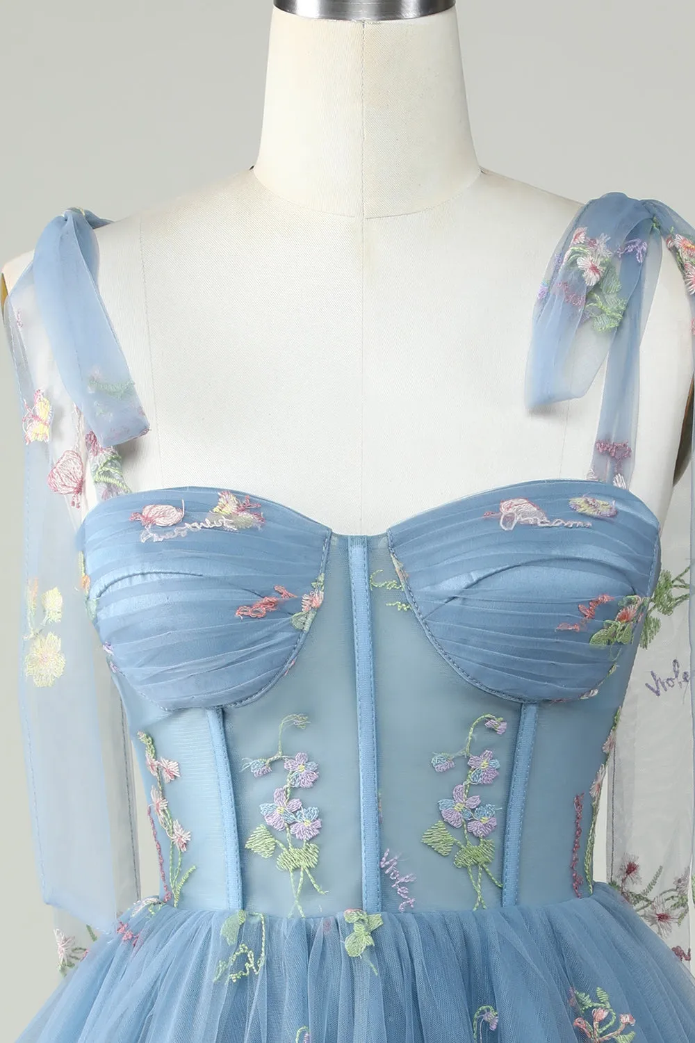 Cute Grey Blue A Line Spaghetti Straps Short Homecoming Dress with Appliques sold by Wedtrend product image thumbnail 4